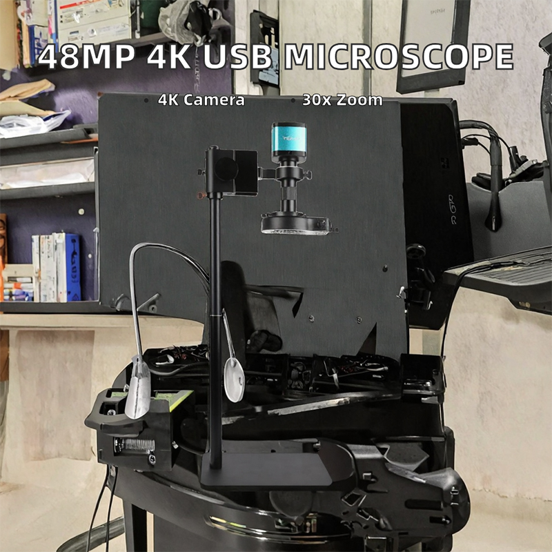 48MP 4k Video Microscope Monocular with 150x Zoom C-Mount Lens LED Light USB Industrial Camera
